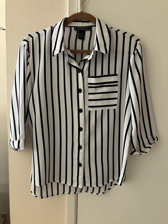 New York & Company Tops - New York & Company Men's White Shirt with Black Vertical Stripes